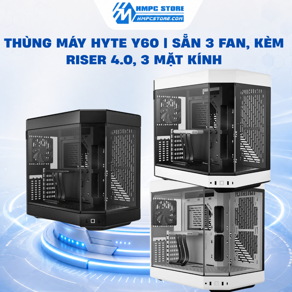 Case - Thùng máy HYTE Y60 | Sẵn 3 Fan, Kèm riser 4.0, 3 mặt kính, bảo hành 12 tháng