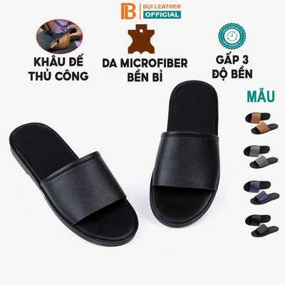 Dép nam quai ngang KHÂU ĐẾ THỦ CÔNG E104, da Microfiber 3 lớp độ bền cao, đế đúc nguyên khối, mặt đế bằng da
