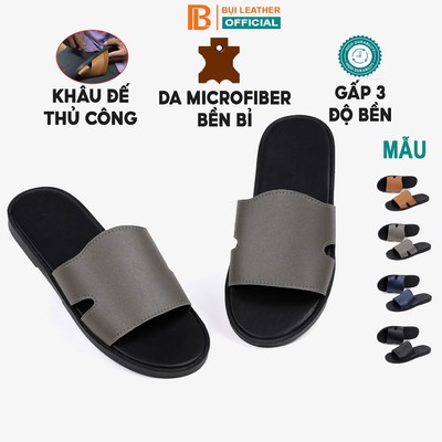 Dép nam quai ngang KHÂU ĐẾ THỦ CÔNG E105, da Microfiber 3 lớp độ bền cao, đế đúc nguyên khối, mặt đế bằng da