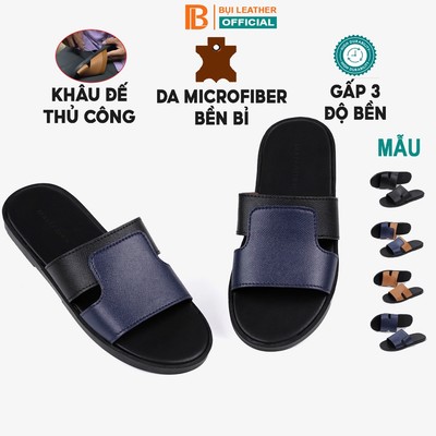 Dép nam quai ngang KHÂU ĐẾ THỦ CÔNG E106, da Microfiber 3 lớp độ bền cao, đế đúc nguyên khối, mặt đế bằng da