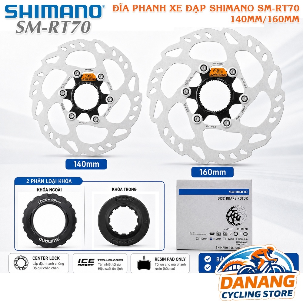 Đĩa Phanh Thắng Xe Đạp Rotor Center Lock SHIMANO SLX SM RT70 140mm / 160mm – 1 Cái, Chính Hãng