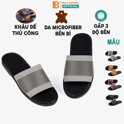Dép nam quai ngang KHÂU ĐẾ THỦ CÔNG E107, da Microfiber 3 lớp độ bền cao, đế đúc nguyên khối, mặt đế bằng da