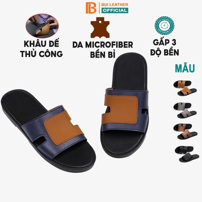 Dép nam quai ngang KHÂU ĐẾ THỦ CÔNG E108, da Microfiber 3 lớp độ bền cao, đế đúc nguyên khối, mặt đế bằng da