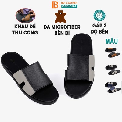 Dép nam quai ngang KHÂU ĐẾ THỦ CÔNG E109, da Microfiber 3 lớp độ bền cao, đế đúc nguyên khối, mặt đế bằng da