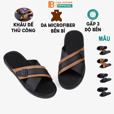 Dép nam quai ngang KHÂU ĐẾ THỦ CÔNG E112, da Microfiber 3 lớp độ bền cao, đế đúc nguyên khối, mặt đế bằng da