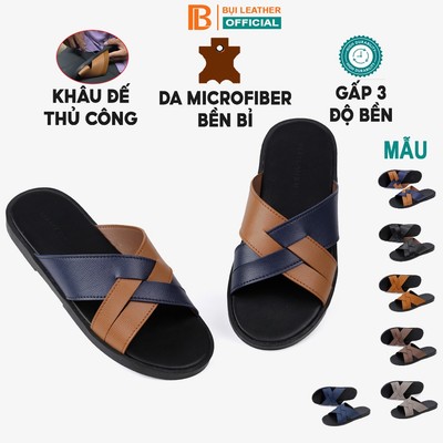 Dép nam quai ngang KHÂU ĐẾ THỦ CÔNG E113, da Microfiber 3 lớp độ bền cao, đế đúc nguyên khối, mặt đế bằng da