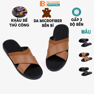 Dép nam quai ngang KHÂU ĐẾ THỦ CÔNG E114, da Microfiber 3 lớp độ bền cao, đế đúc nguyên khối, mặt đế bằng da