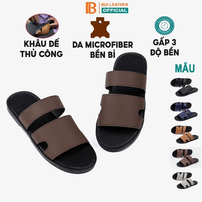 Dép nam quai ngang KHÂU ĐẾ THỦ CÔNG E115, da Microfiber 3 lớp độ bền cao, đế đúc nguyên khối, mặt đế bằng da