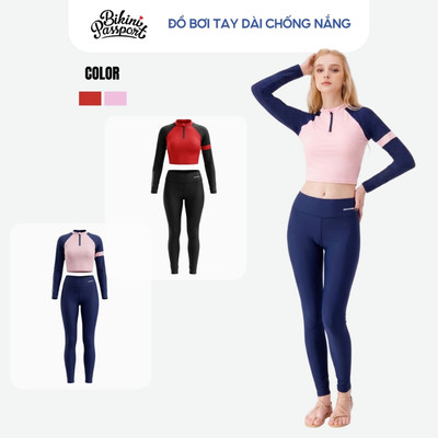 Bộ bikini nữ tay dài croptop quần dài chống nắng đi biển - Bikini Passport - BS571_PK