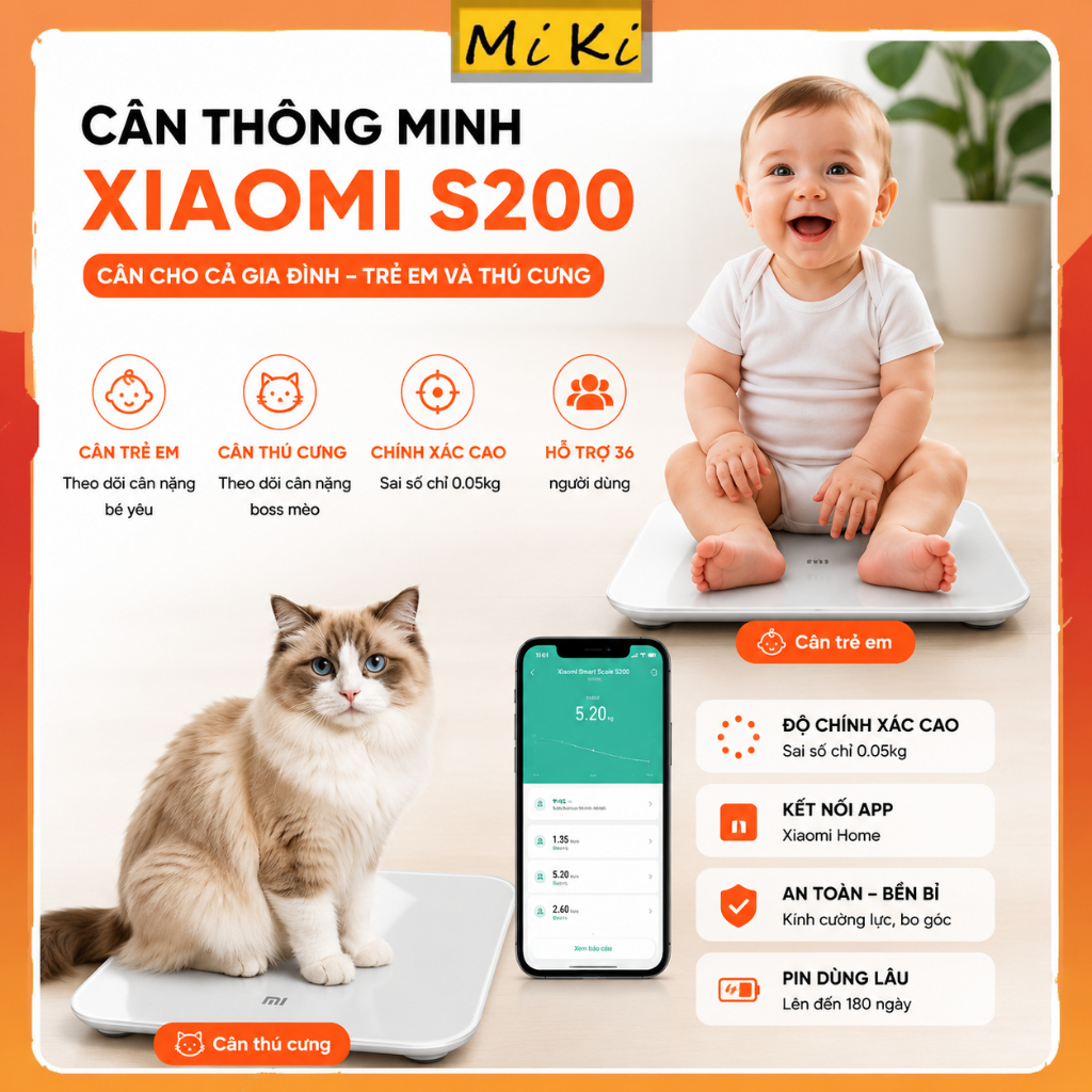 Cân thông minh kết nối App MiHome Scale S200