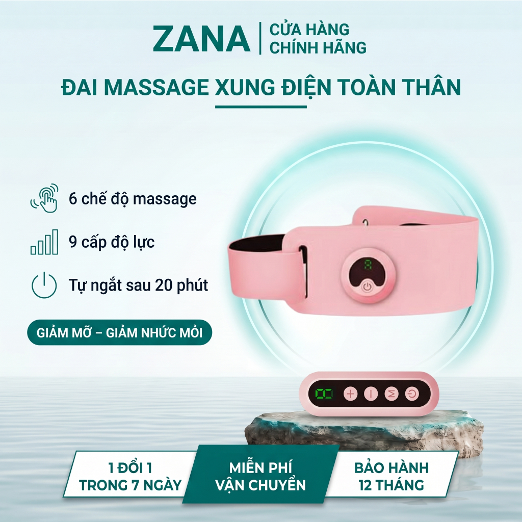 Máy massage xung điện EMS giảm mỡ bụng FITNESS,đai massage lưng bụng đánh tan mỡ, giảm đau bụng kinh