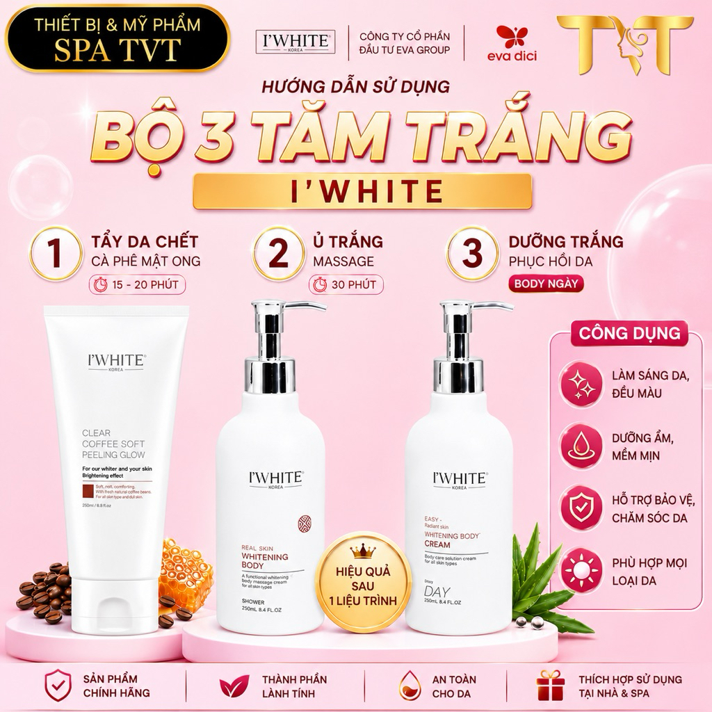 BỘ TẮM TRẮNG IWHITE 250ML X3, TẨY DA CHẾT, Ủ TRẮNG, DƯỠNG TRẮNG BODY, DA SÁNG MỊN