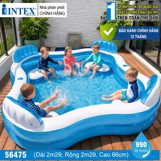 Hồ bơi phao cho bé intex 56475, kích thước 2,29mx2m2/1m59x1m59, có thể 4-5 bé chơi, hình vuông có ghế, bảo hành 12 tháng