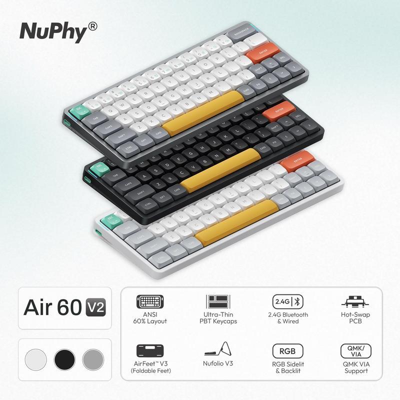 Bàn phím cơ không dây Nuphy Air60 V2 - Kết nối 3 mode, Hotswap, Led RGB