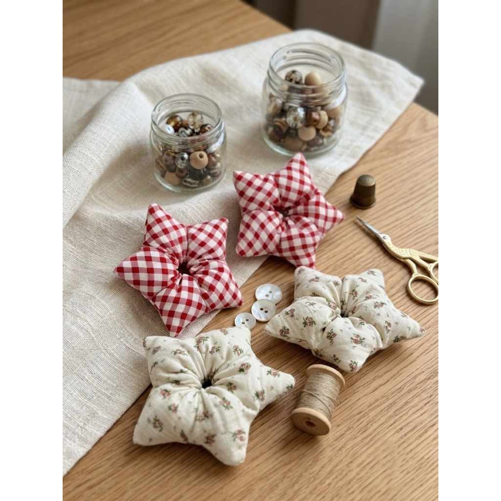 🎀 CHUN CỘT TÓC CRUNCHIE HÌNH NGÔI SAO KẺ CARO HỒNG CỰC XINH