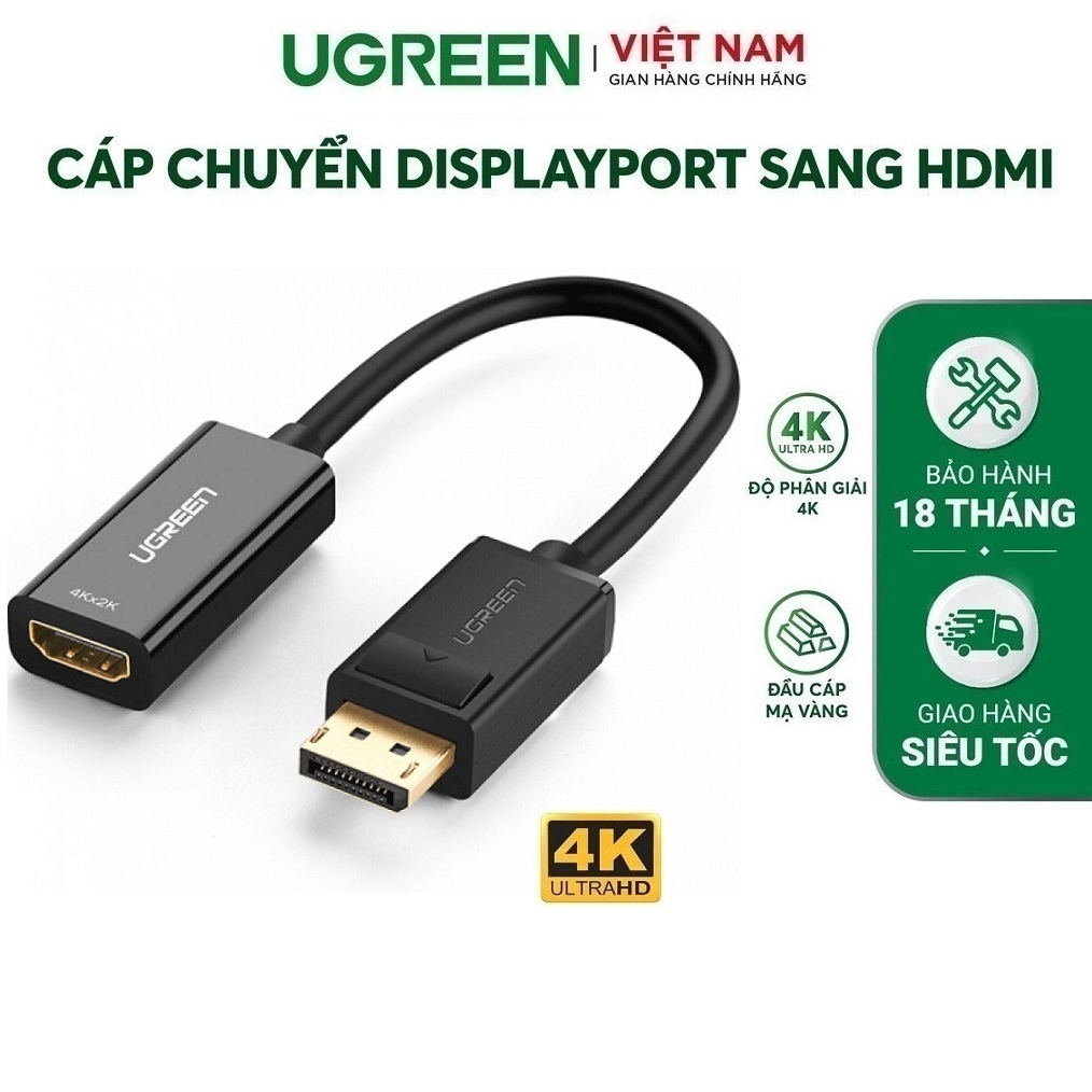 Cáp chuyển đổi Displayport sang HDMI độ phân giải 4K/2K chính hãng Ugreen 40363 / MM137 - Bảo Hành 1
