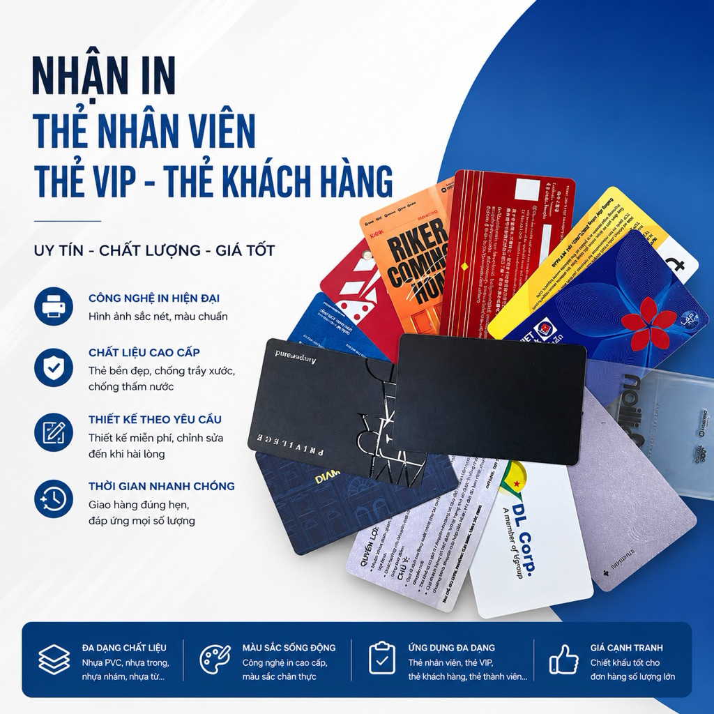 In Thẻ Nhân Viên - Thẻ Thành Viên - Thẻ Tài Chính - Thẻ Chip - In Thẻ Từ Theo yêu Cầu