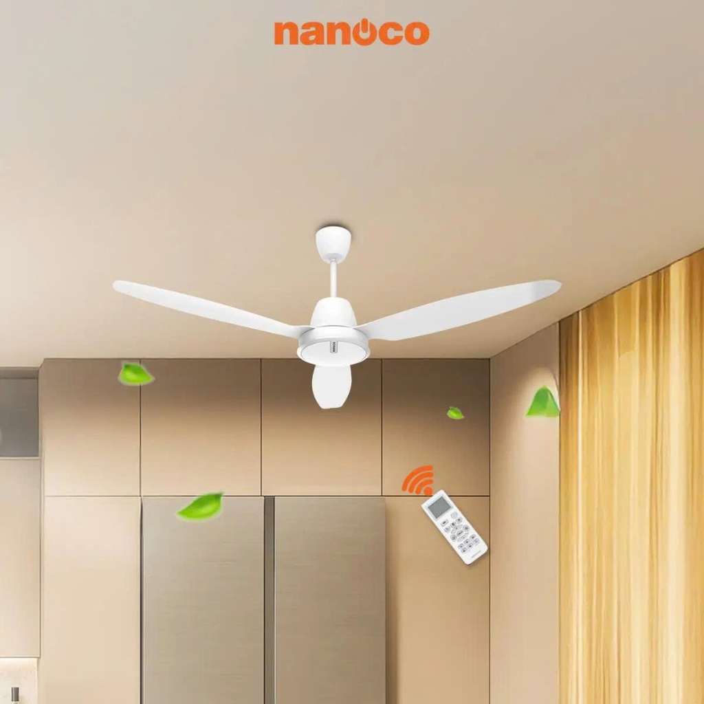 Quạt trần 3 cánh nhựa, động cơ BLDC Nanoco , NCF6031-W (Trắng – Chiều dài ti 43cm) / NCF6031-WS (Trắ