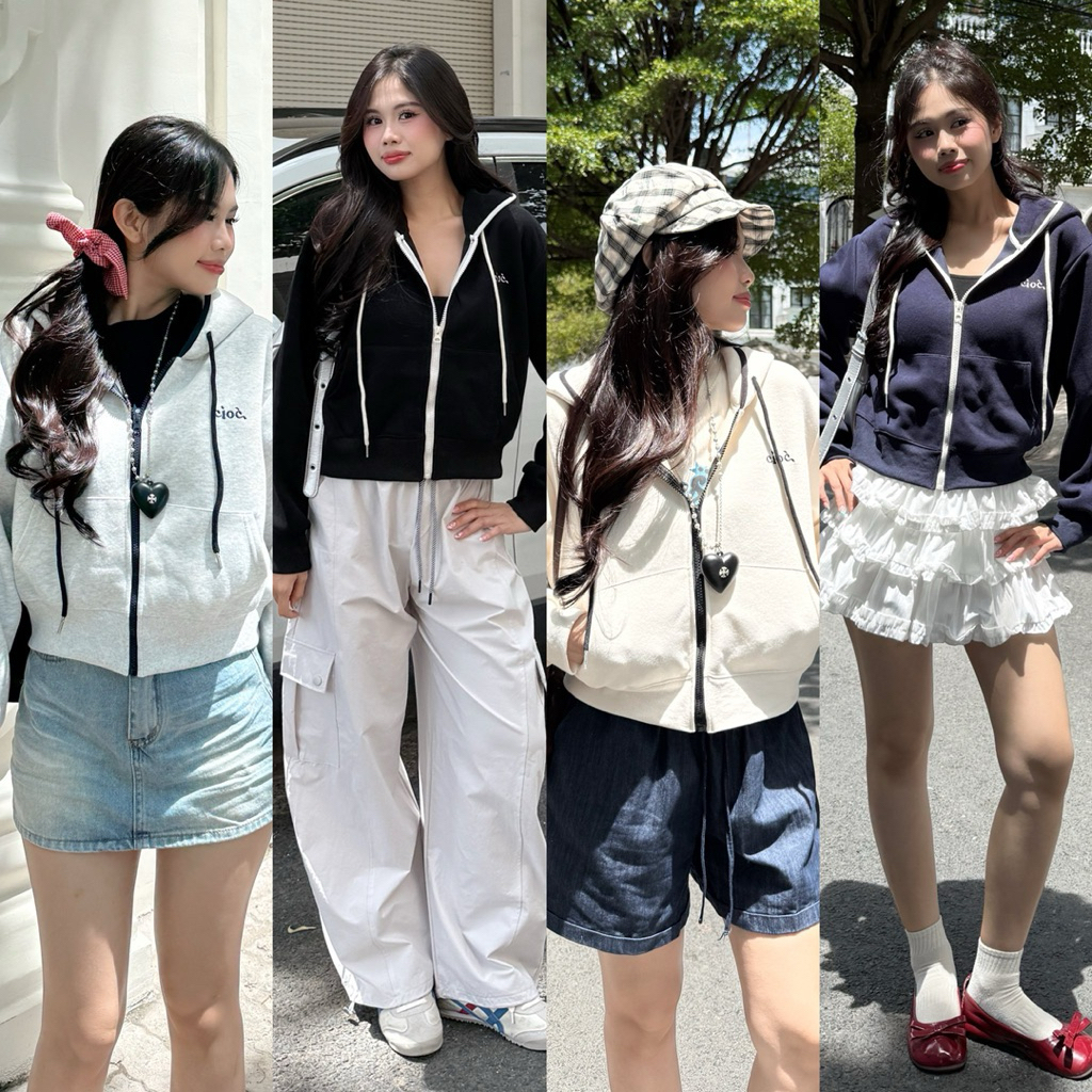 [RÁCH STORE] Áo khoác nỉ crop - 3920 - thêu chữ nhỏ