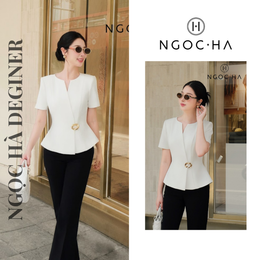 Áo Kiểu Nữ NGOC HA DESIGN Leika Top Thiết Kế Cổ V Sang Chảnh Công Sở Dáng Rộng Thanh Lịch A1155