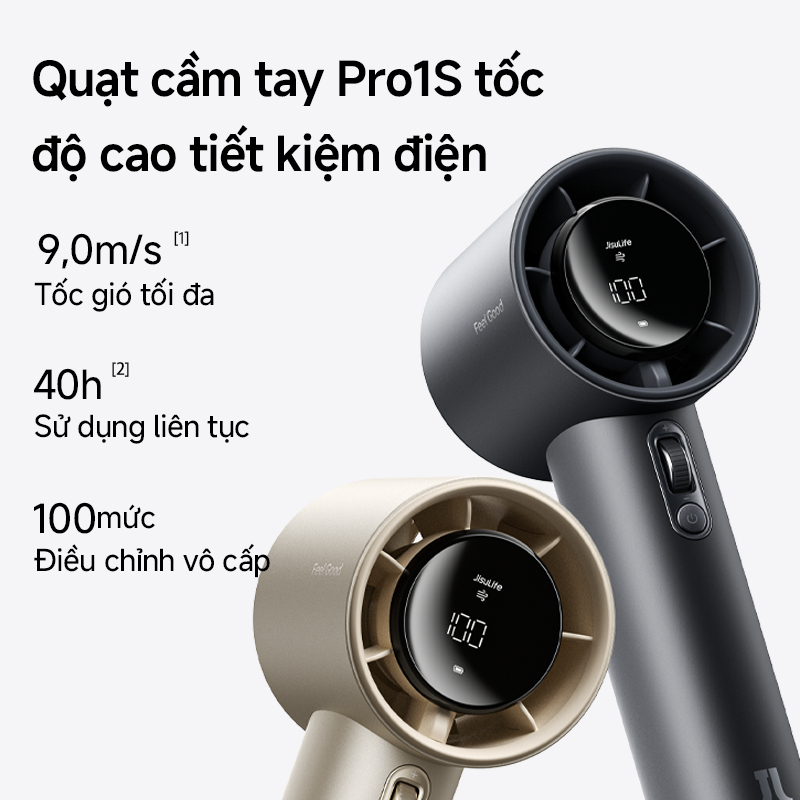 Quạt cầm tay JisuLife Pro1S siêu gọn nhẹ, gió mạnh, pin bền, điều chỉnh 100 mức, màn hình LED, sạc tiện lợi, dễ mang đi | BigBuy360 - bigbuy360.vn