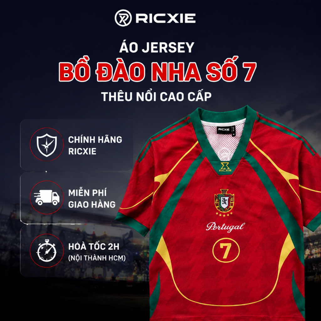 Áo Jersey Bồ Đào Nha Số 7 RICXIE Retro Form Boxy Unisex Thêu Nổi Cao Cấp