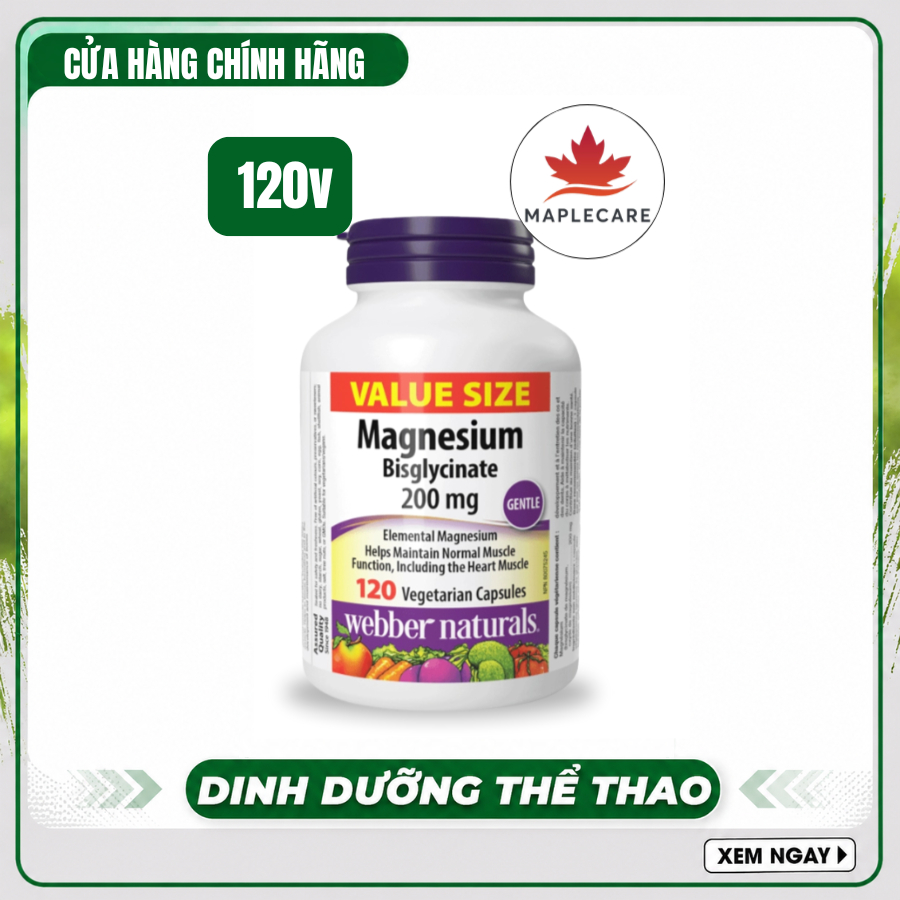 [MAPPLE CARE][TẶNG QUÀ] Webber Magnesium Bisglycinate giảm stress, giảm căng thẳng âu lo 120 Viên