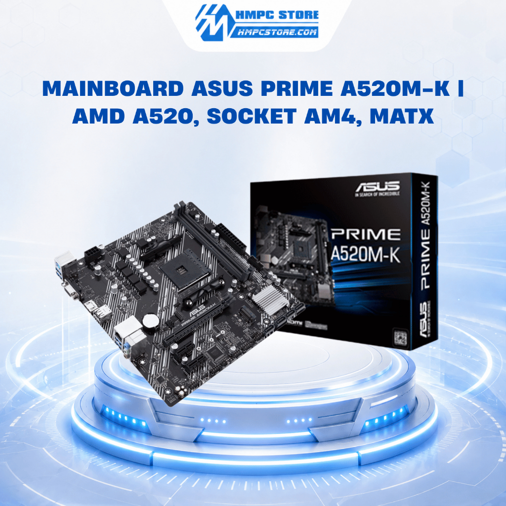 Mainboard ASUS PRIME A520M-K | AMD A520, Socket AM4, mATX, BH 3 năm