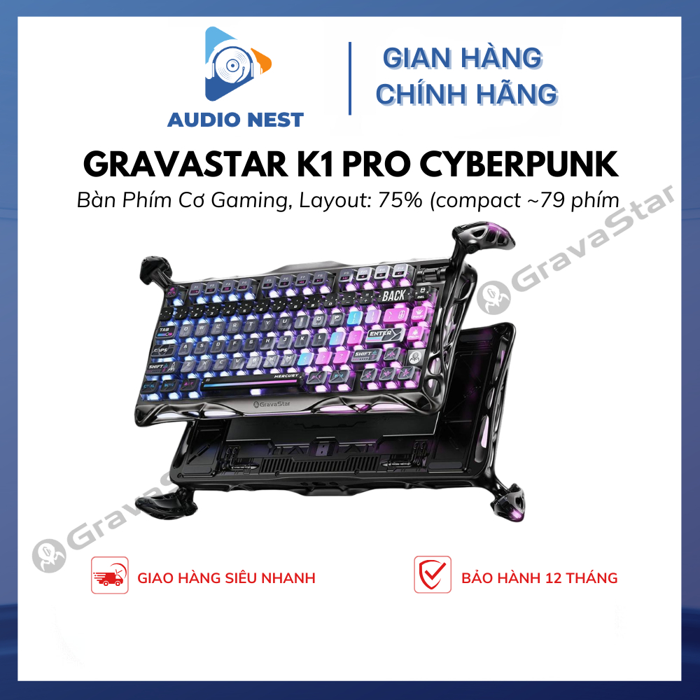 Bàn Phim Cơ Gaming GravaStar Mercury K1 Pro Cyberpunk  Bảo Hành 12 Tháng,