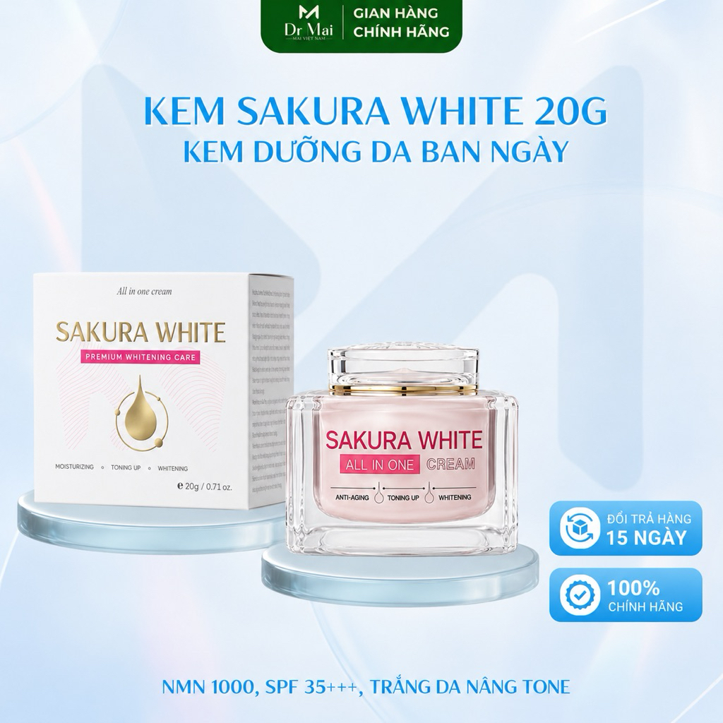 Kem dưỡng trắng da chống nắng hoa anh đào Sakura White NMN 1000, dưỡng da trắng sáng, ngăn lão hóa |