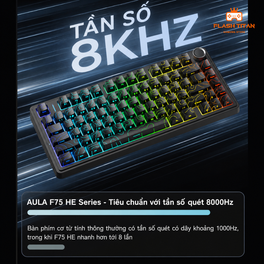 Bàn phím cơ không dây Aula F75 HE Gaming Rapid trigger, Polling rate 8k,Độ trễ thấp Phù Hợp Chơi Game FPS Dùng PC laptop | BigBuy360 - bigbuy360.vn