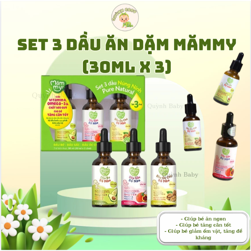 Set 3 chai Dầu ăn dặm Mămmy - dầu ăn dặm núng nính bổ sung dinh dưỡng an toàn cho bé 30mlx3