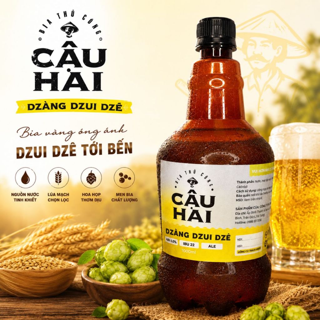 Bia Thủ Công Cậu Hai, Bia Tươi Vị Truyền Thống, Bia Hoa Quả Trái Cây Tươi Hương Vị Độc Đáo