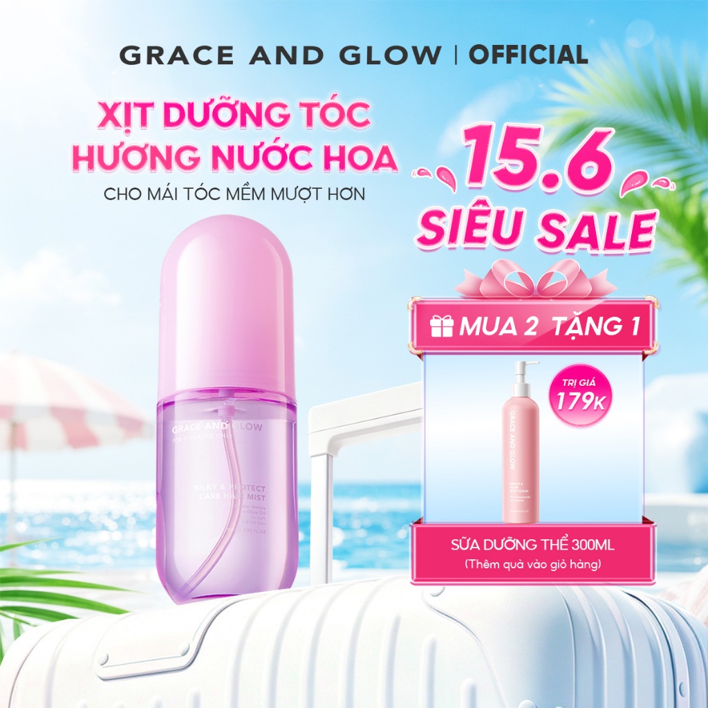 Xịt dưỡng tóc Grace and Glow Black Opium không cồn Hair Mist Spray with Golden Marula + Olive Oil 10