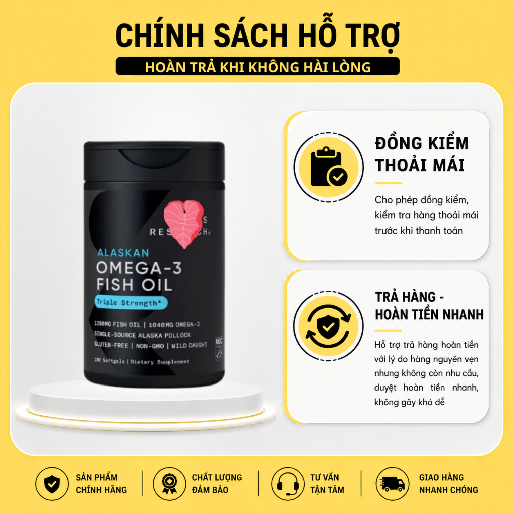 Viên dầu cá SR Fish Oil Omega-3 hàm lượng cao 1250mg nhiều size từ Mỹ