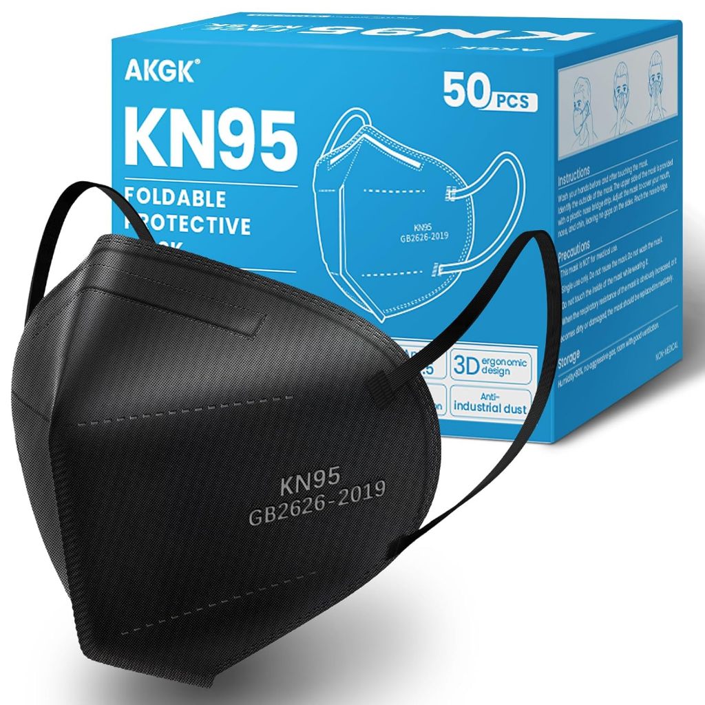 Khẩu trang KN95 50 chiếc, Khẩu trang bảo vệ thoáng khí, Khẩu trang KN95 5 lớp màu đen, Khẩu trang an