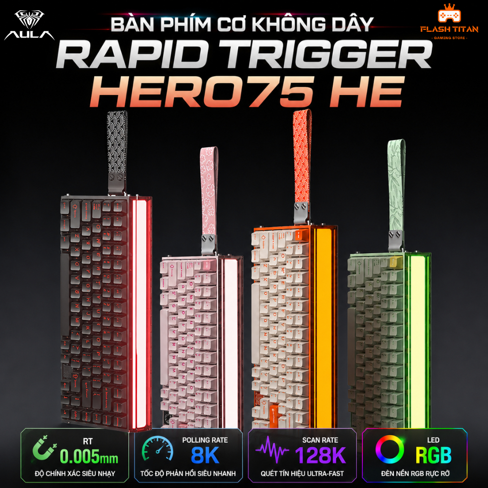 Bàn Phím Cơ Gaming Aula Hero75 HE - Có Rapid Trigger - 8k Polling Rate - RT 0.01mm - 3 mode kết nối - Dùng Chơi Game FPS | BigBuy360 - bigbuy360.vn