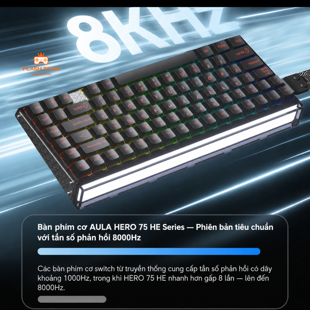 Bàn Phím Cơ Gaming Aula Hero75 HE - Có Rapid Trigger - 8k Polling Rate - RT 0.01mm - 3 mode kết nối - Dùng Chơi Game FPS | BigBuy360 - bigbuy360.vn