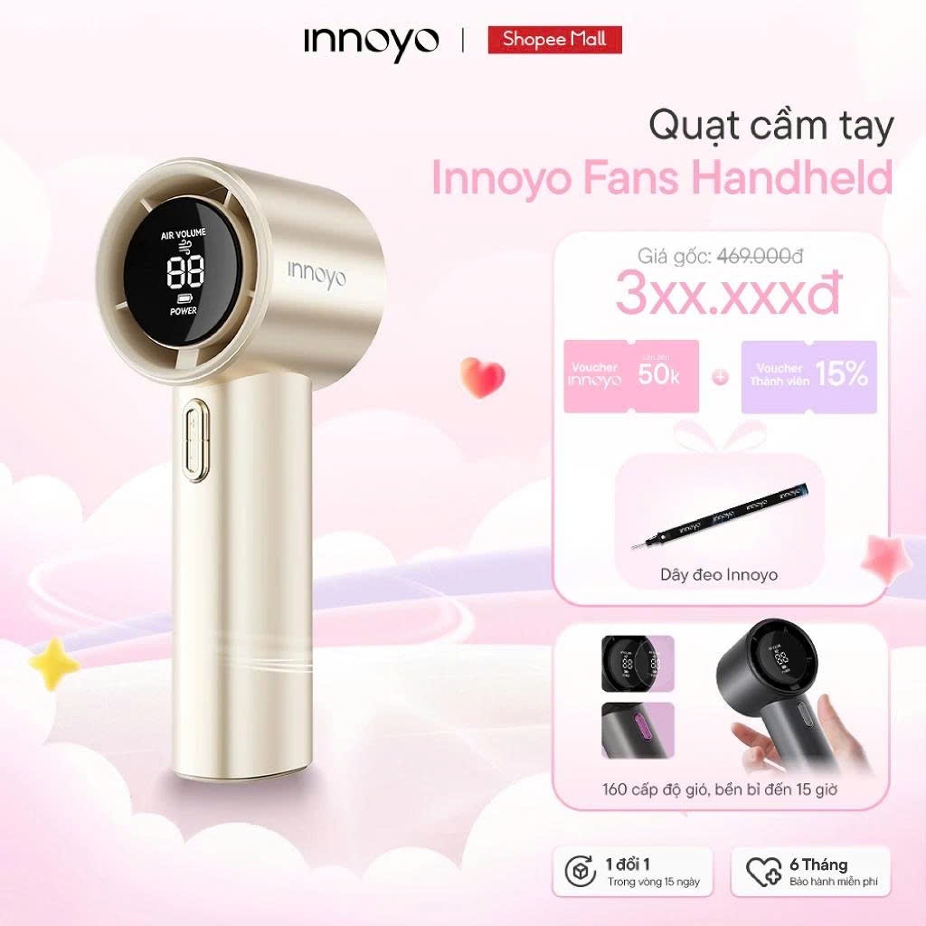 [QUÀ TẶNG KHÔNG BÁN] Quạt cầm tay Innoyo Handheld - 160 cấp độ gió, sử dụng đến 15 giờ - Không bảo h
