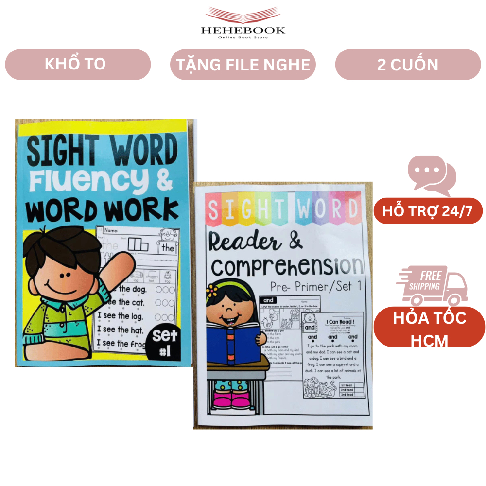 Sách - sight word fluency word work và sight word reader & comprehension khổ to đẹp, combo 2 cuốn