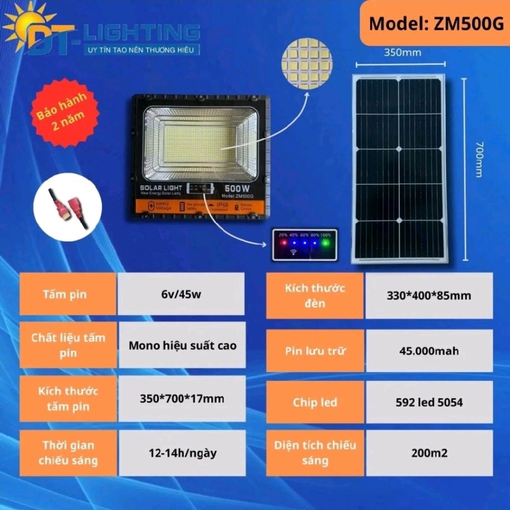 Đèn năng lượng Mặt Trời solar light 500W
