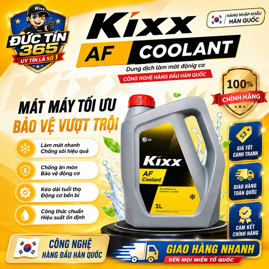 KIXX AF COOLANT 3Lit. Nước làm mát cao cấp gốc Ethylene Glycol . Hàng nhập khẩu Hàn Quốc.