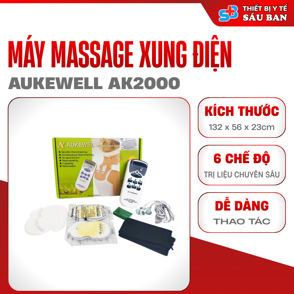 Máy Massage Xung Điện Aukewel AK2000 - Dùng pin, nhỏ gọn, 4 miếng dán