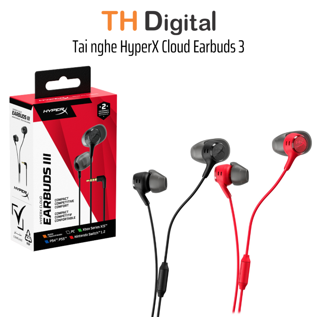 Tai nghe HyperX Cloud Earbuds 3 - Black BN7R9AA / Red BN7S0AA - Hàng chính hãng