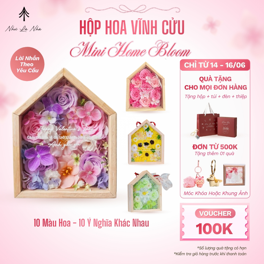 [Viết lời nhắn theo yêu cầu]Hộp Hoa Mini Home Bloom Tặng Quà Valentine, Sinh Nhật, Dịp Lễ | Như Là N
