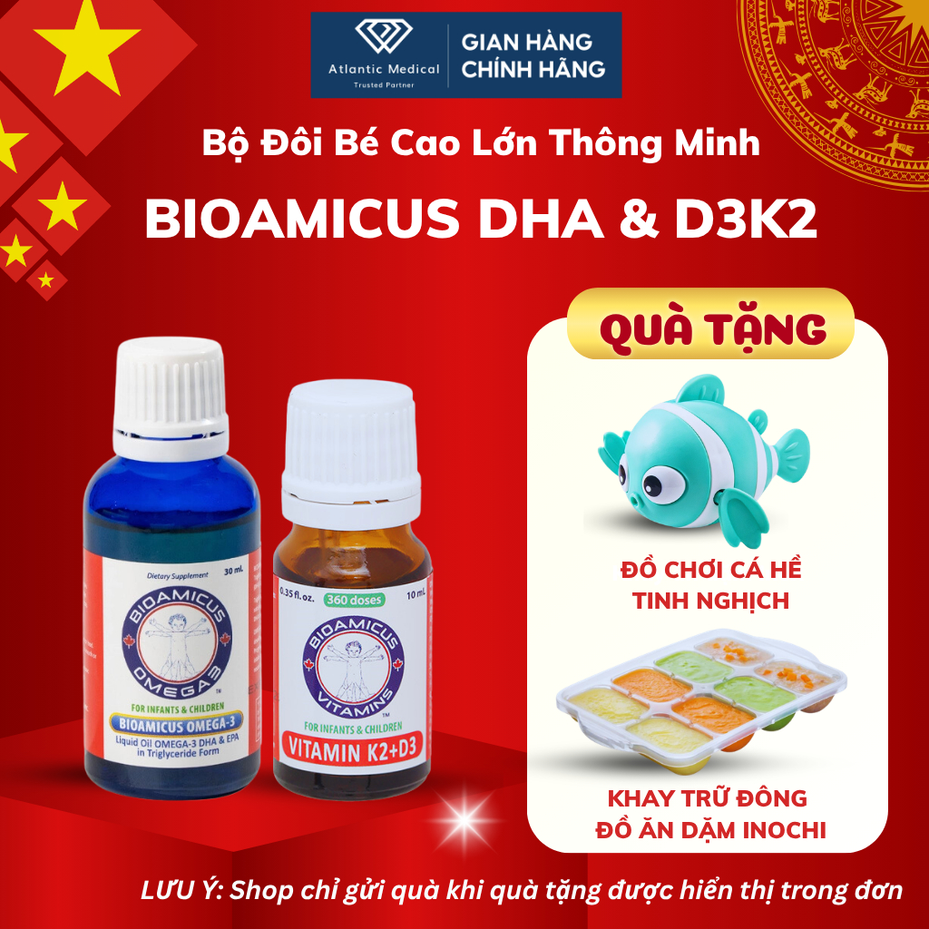 Bộ Đôi Bioamicus D3K2 và Bioamicus Omega-3 DHA Cho Bé Cao Lớn Thông Minh Có Tích Điểm