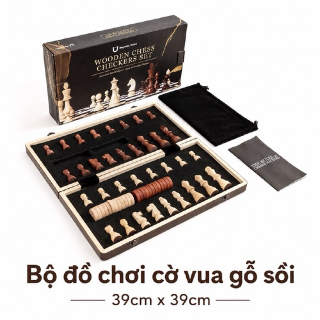 BỘ CỜ VUA XUẤT MỸ GỖ SỒI - CÓ HÚT NAM CHÂM size TO 38cm