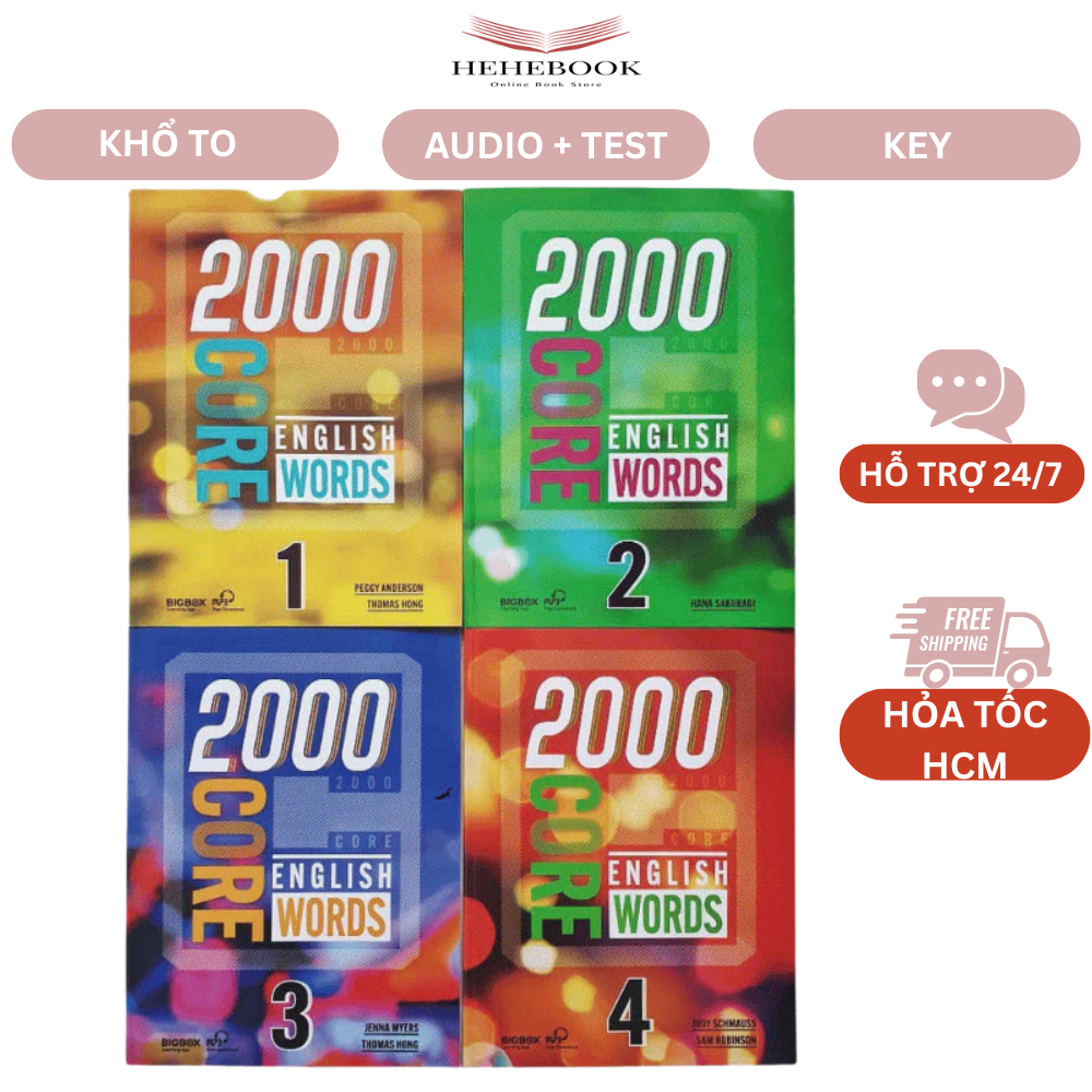 Sách nhập - 2000 core English words Trọn bộ 4 quyển  full màu khổ to đẹp + audio + key + test