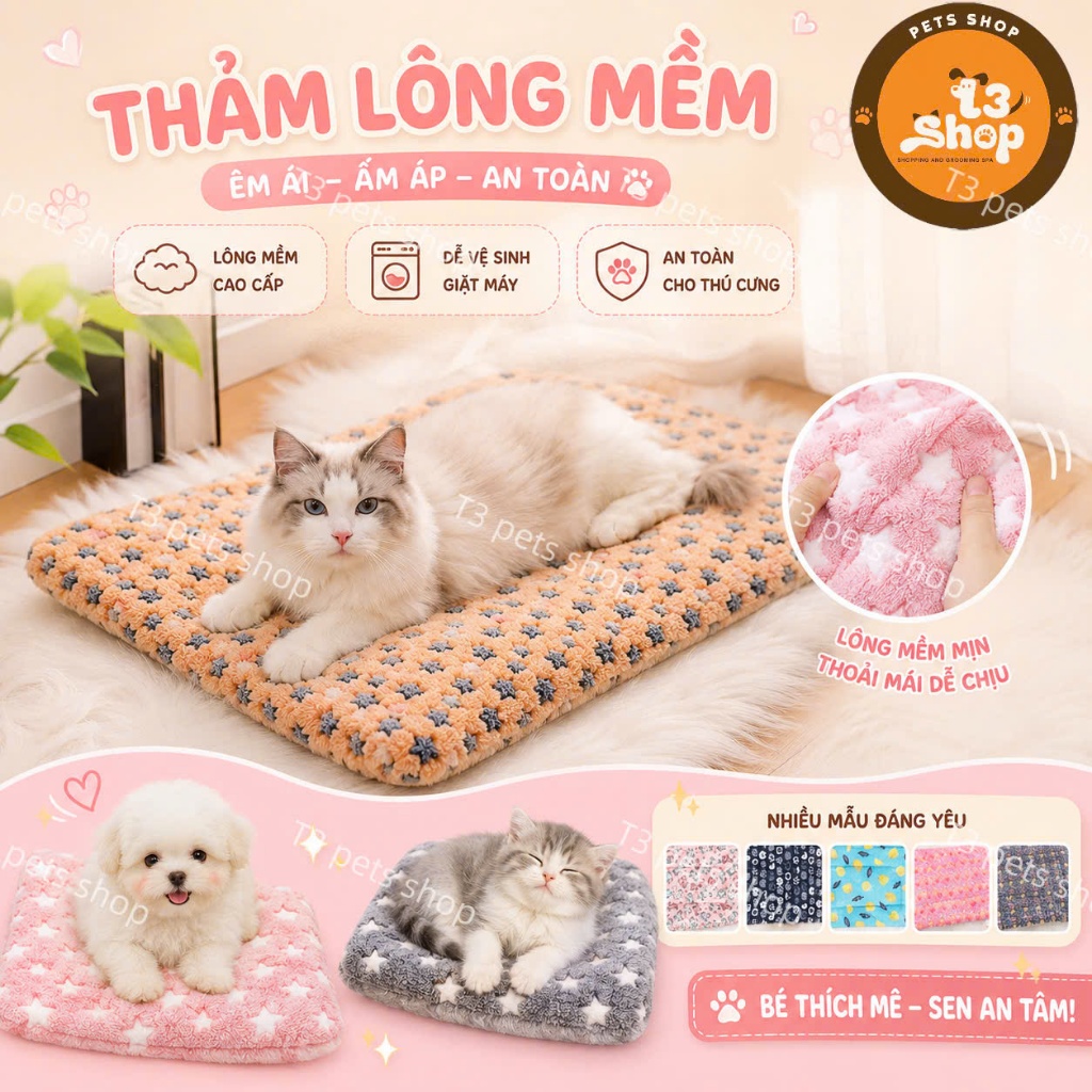 nệm (thảm) dày - nệm ấm - nệm chống rét nhiều size cho chó mèo - T3 PETS SHOP