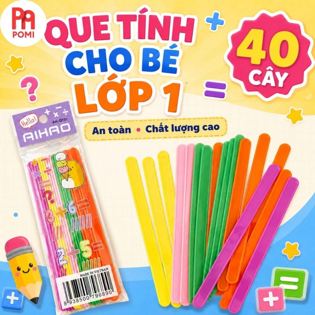 COMBO 40 Que Tính Tập Đếm Cho Bé Vào Lớp 1 Nhiều Màu Sắc